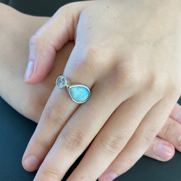Natural Larimar & Cz Ring - Picture 11 of 14